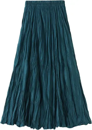 Lu's Chic Women's Long Skirt Pleated A Line Dress Fall Casual Polyester Swing Dress Tea Length Midi