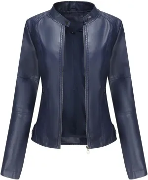 Lu's Chic Women's Long Sleeve Coat Faux Leather Snow Spring Motorcycle Full Zip Leather Jacket Winter Jacket