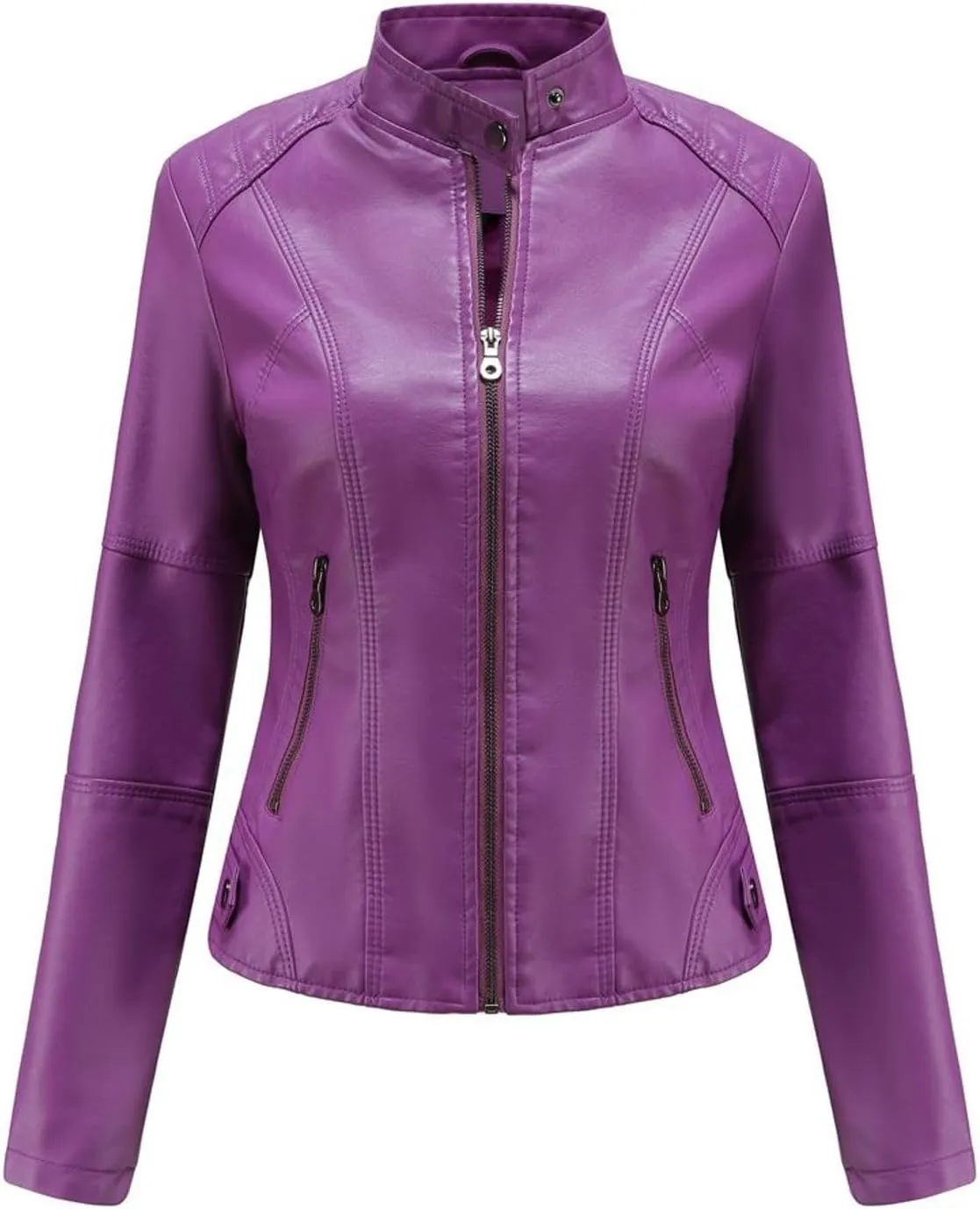 Lu's Chic Women's Long Sleeve Coat Faux Leather Snow Spring Motorcycle Full Zip Leather Jacket Winter Jacket