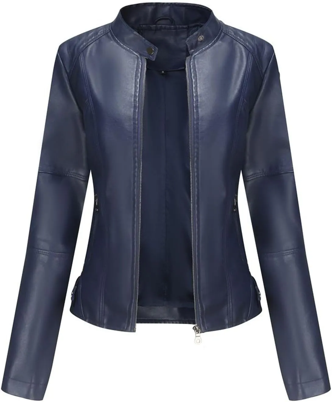 Lu's Chic Women's Long Sleeve Coat Faux Leather Snow Spring Motorcycle Full Zip Leather Jacket Winter Jacket