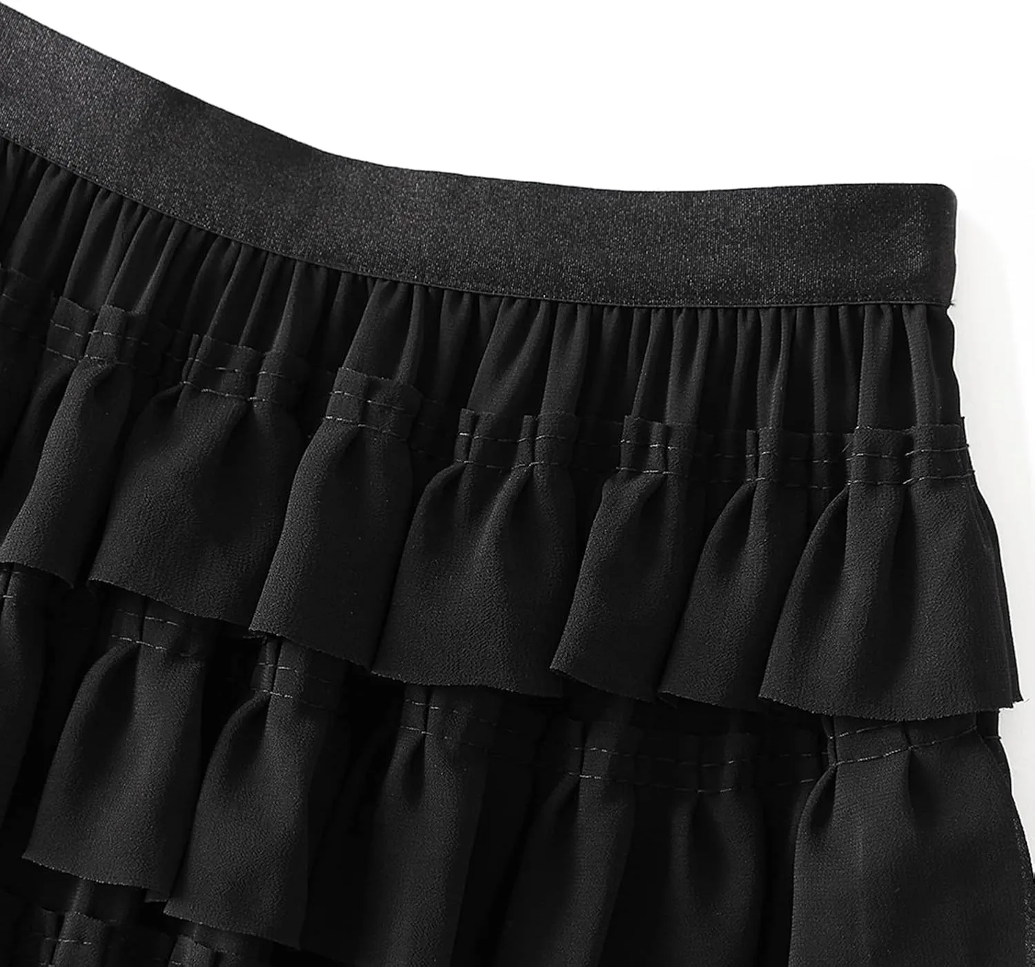 Lu's Chic Women's Ruffle Skirt Long Tulle Skirt Pleated Mesh Midi Chiffon Tutu Skirt Tiered Petticoat