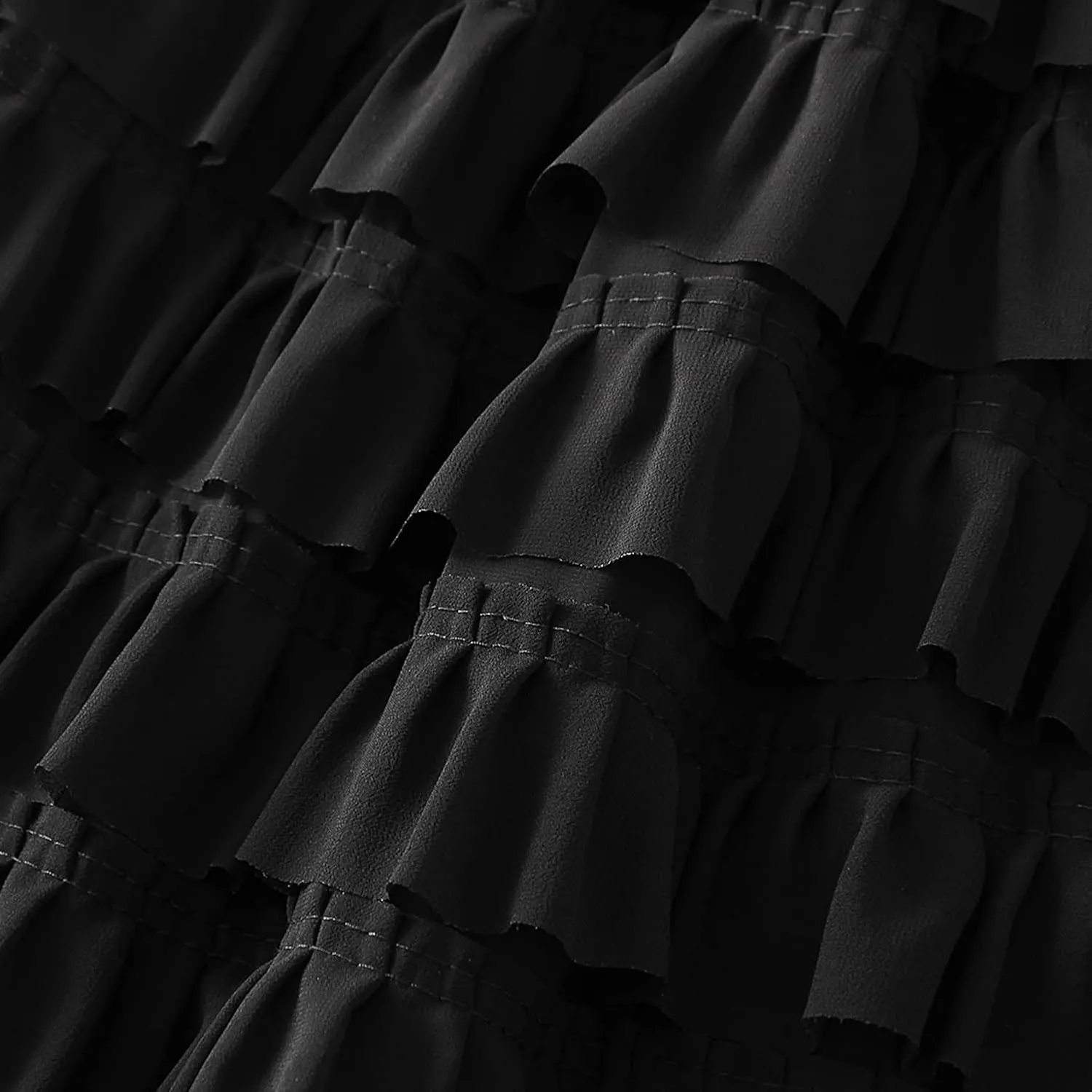 Lu's Chic Women's Ruffle Skirt Long Tulle Skirt Pleated Mesh Midi Chiffon Tutu Skirt Tiered Petticoat