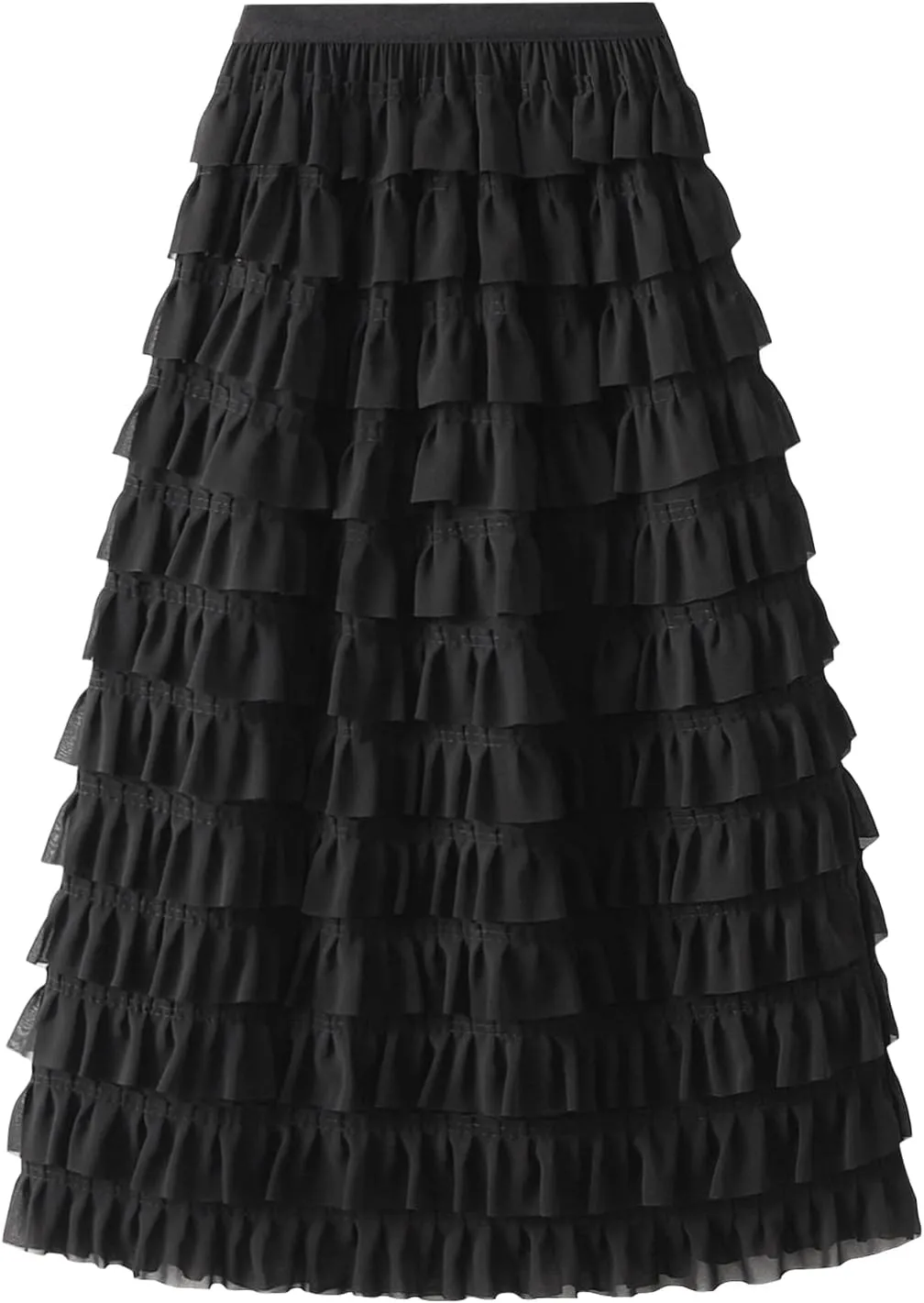 Lu's Chic Women's Ruffle Skirt Long Tulle Skirt Pleated Mesh Midi Chiffon Tutu Skirt Tiered Petticoat