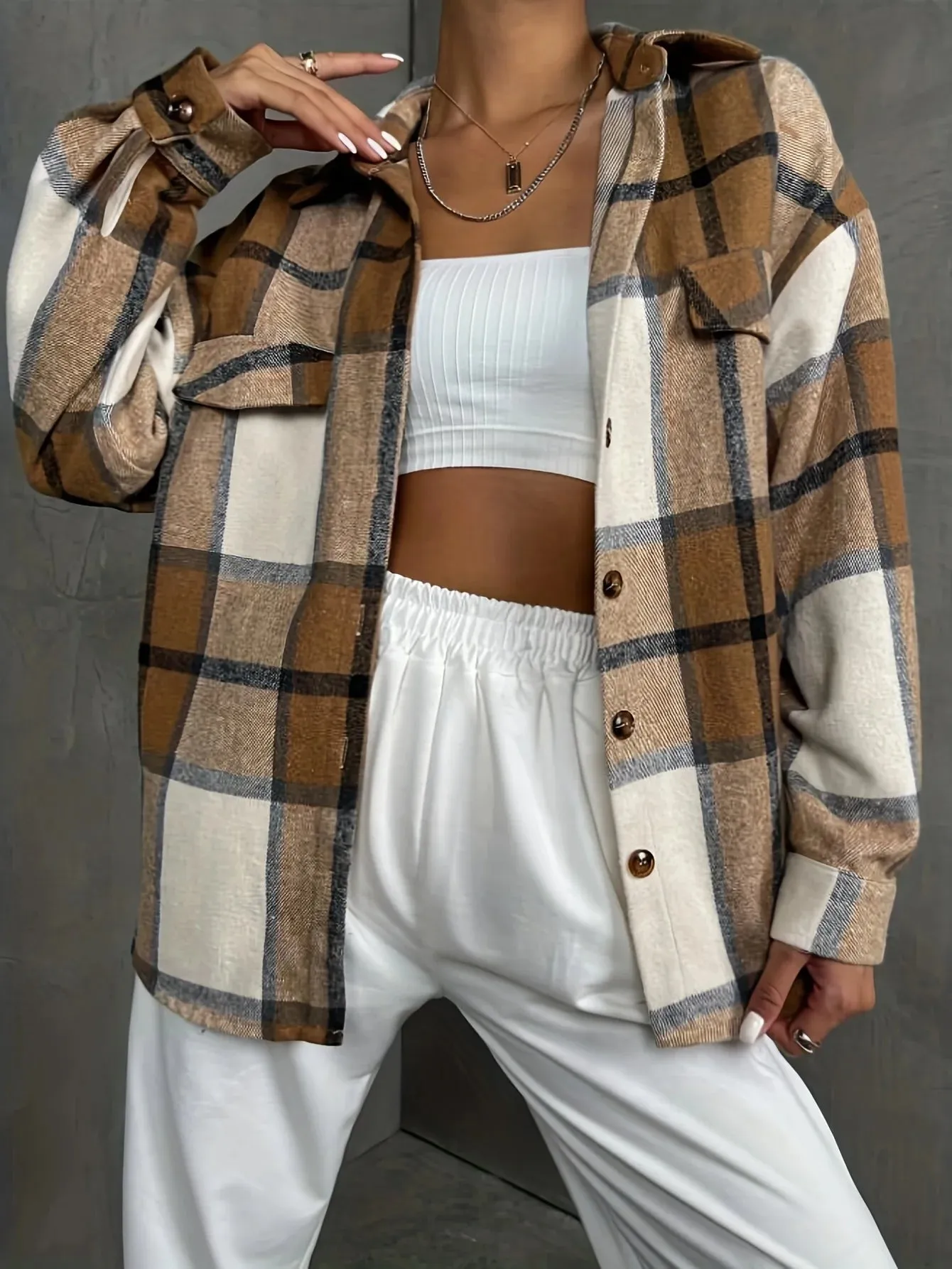 LVSANW 2024 Spring Autumn Tops Women's Casual Checkered Coat Women's Retro Elegant Jacket Casual Ladies Commuter Outwear