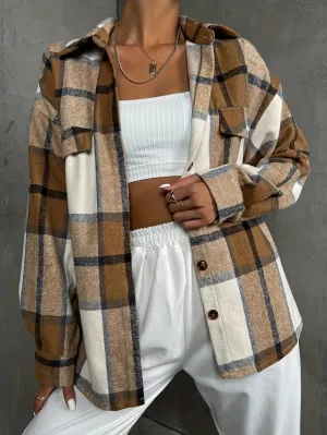 LVSANW 2024 Spring Autumn Tops Women's Casual Checkered Coat Women's Retro Elegant Jacket Casual Ladies Commuter Outwear