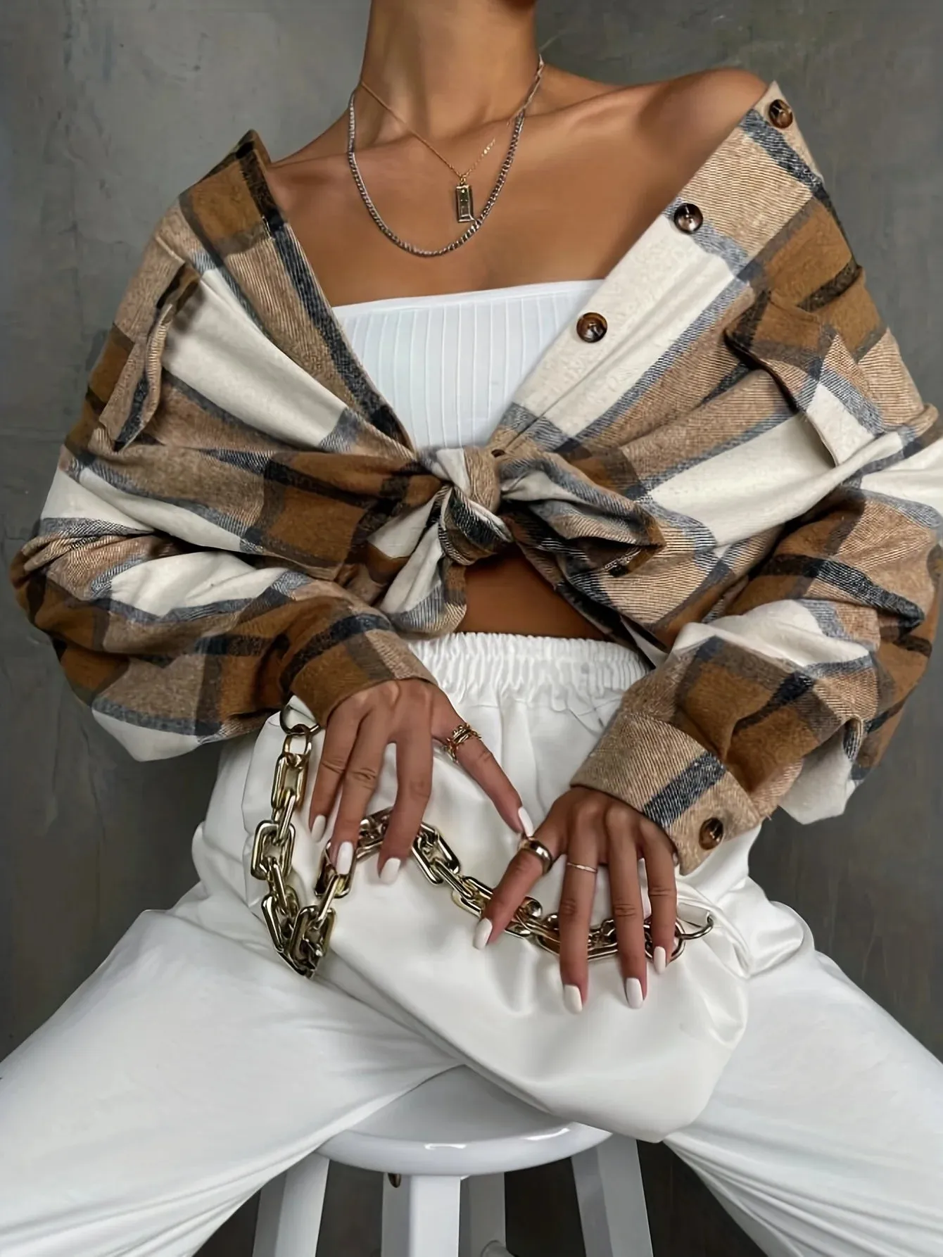 LVSANW 2024 Spring Autumn Tops Women's Casual Checkered Coat Women's Retro Elegant Jacket Casual Ladies Commuter Outwear