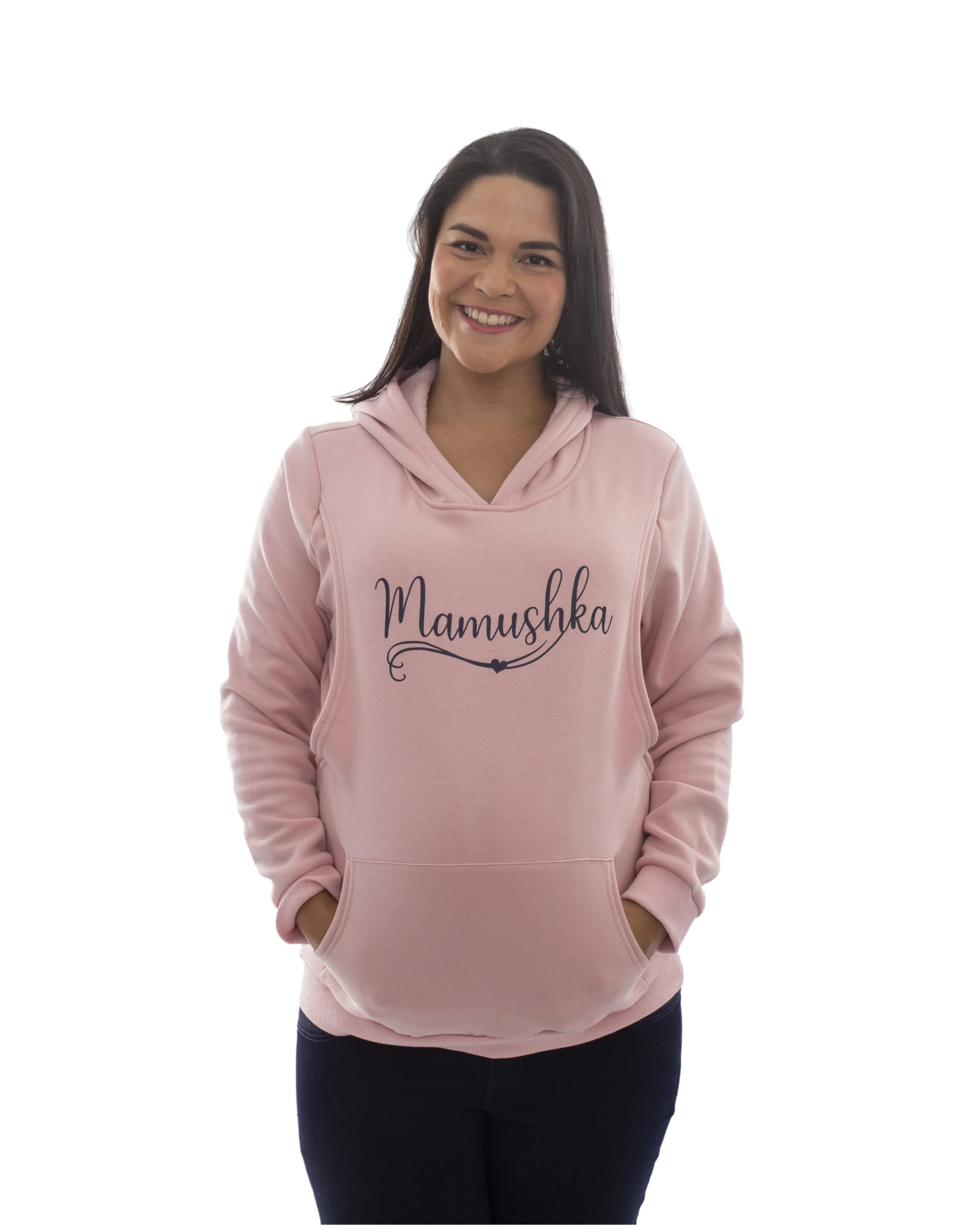 Mamushka Fleece Lined Maternity & Nursing Hoodie - Rose Gold / Navy Print