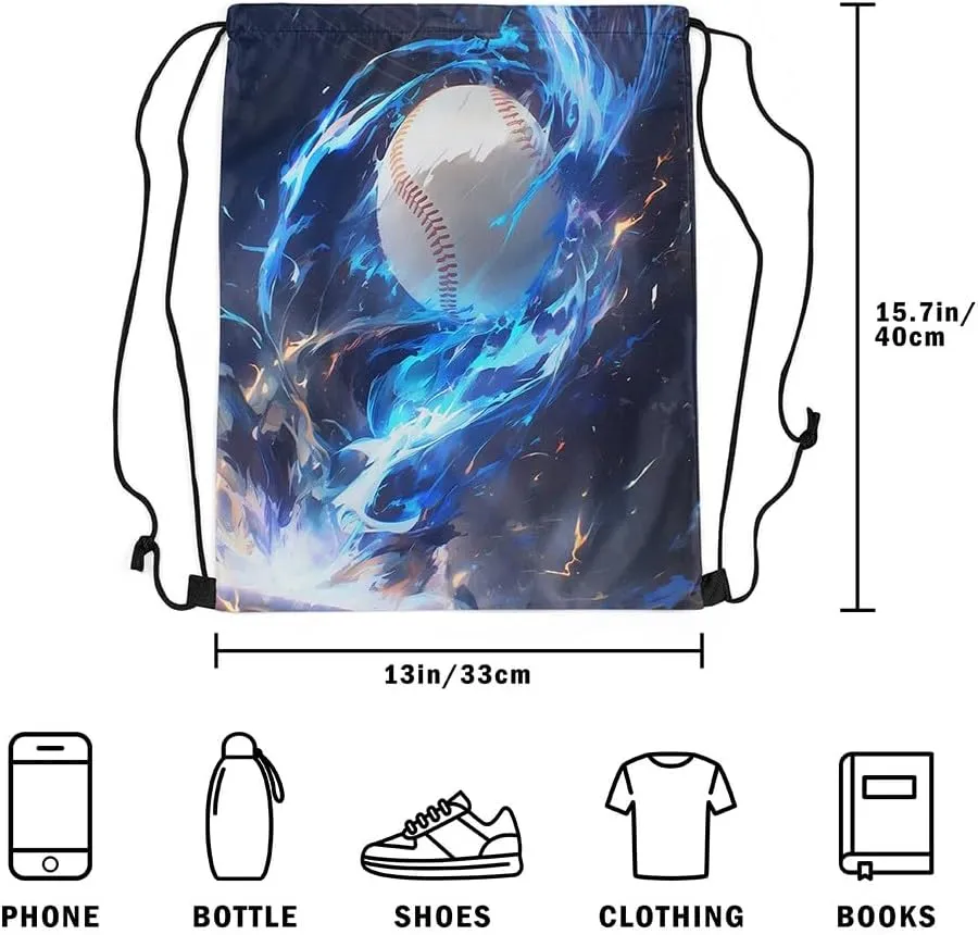 Manfei Baseball Game Drawstring Backpack Gym Bag,Abstract Blue Fire Cinch Bag,Chic Ball Sports Foldable Draw String Back Bag Sports Bag