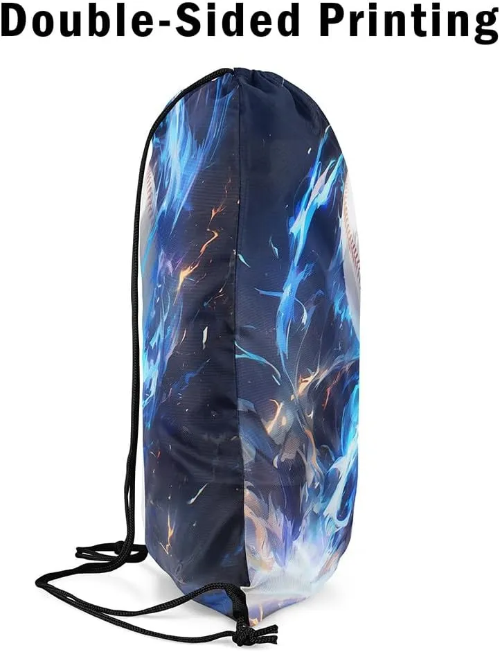 Manfei Baseball Game Drawstring Backpack Gym Bag,Abstract Blue Fire Cinch Bag,Chic Ball Sports Foldable Draw String Back Bag Sports Bag