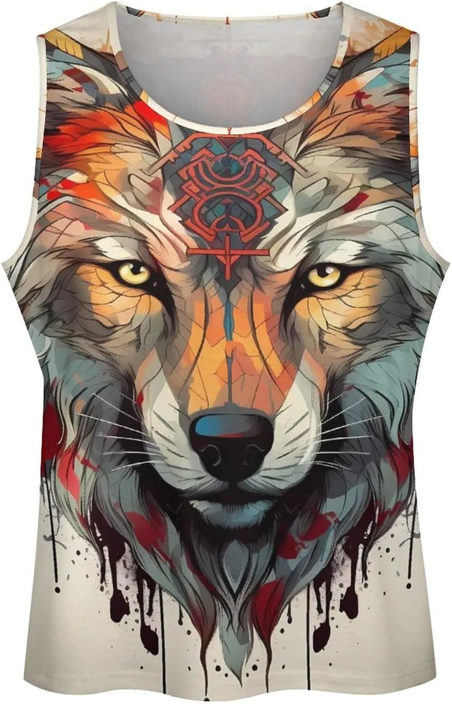 MARSVOVO Camo Tank Top for Men 2024 Trendy Wolf Print Sleeveless Crewneck Vintage Summer Religion Totem Graphic Gym Vest