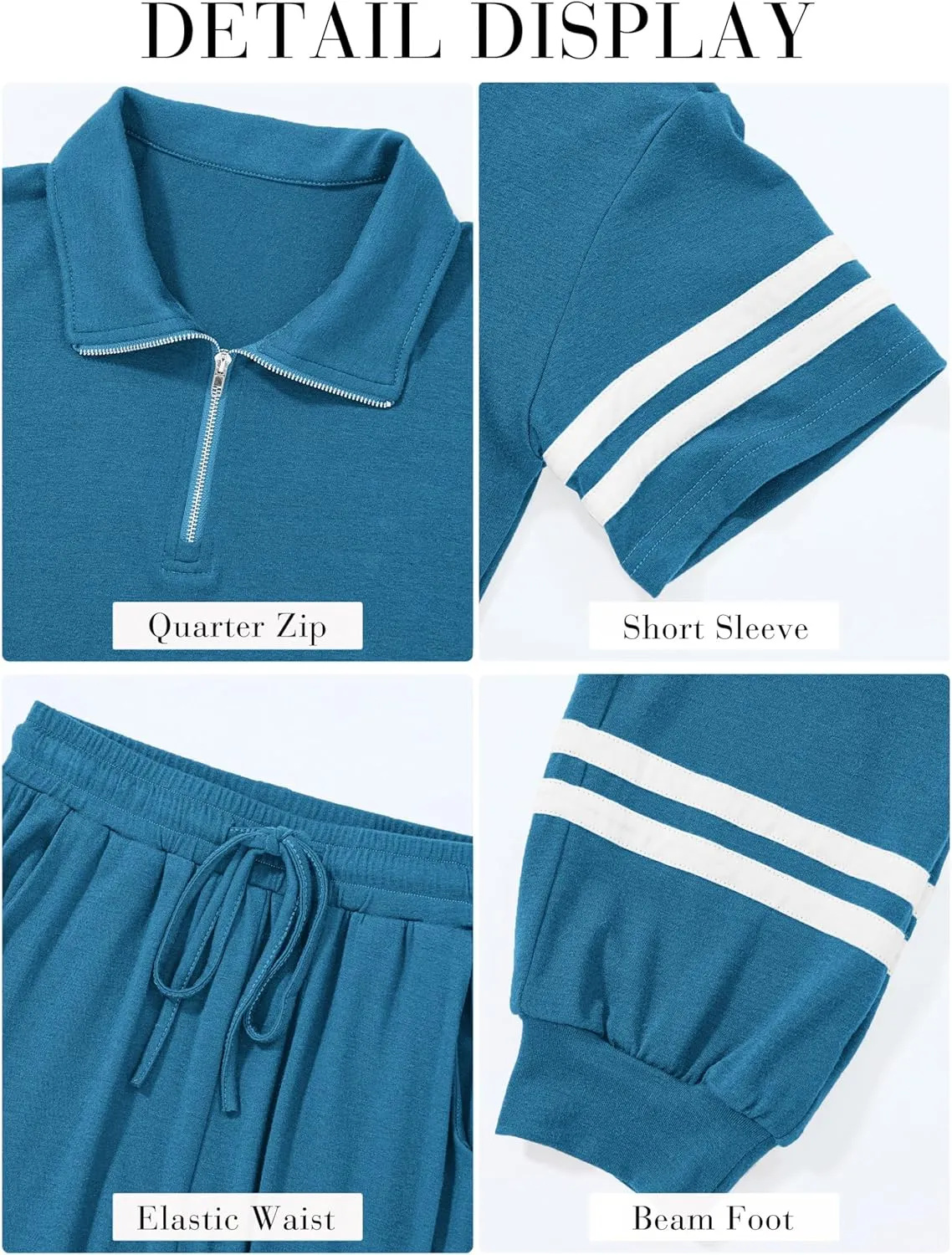 MASCOMODA 2 Piece Outfits for Women 2025 Summer Casual Quarter Zip Short Sleeve Tops Long Pants Tracksuit Jogger Lounge Sets