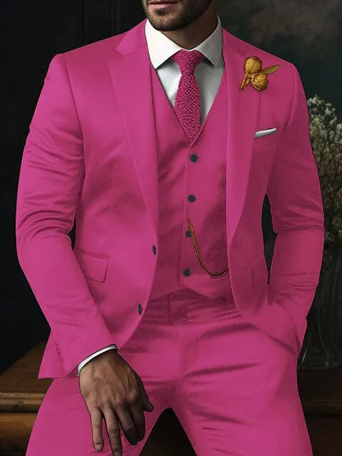 Men's Fit Single Breasted Two-buttons 3 Piece Plaid Wedding Suits