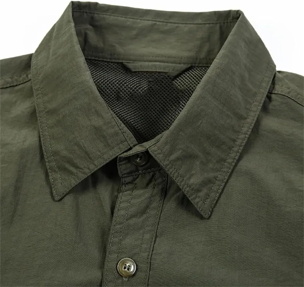 Men's Short Sleeve 2 Pockets Outdoor Casual Shirt Quick-Dry Tops Button Down Militar Shirt for Men
