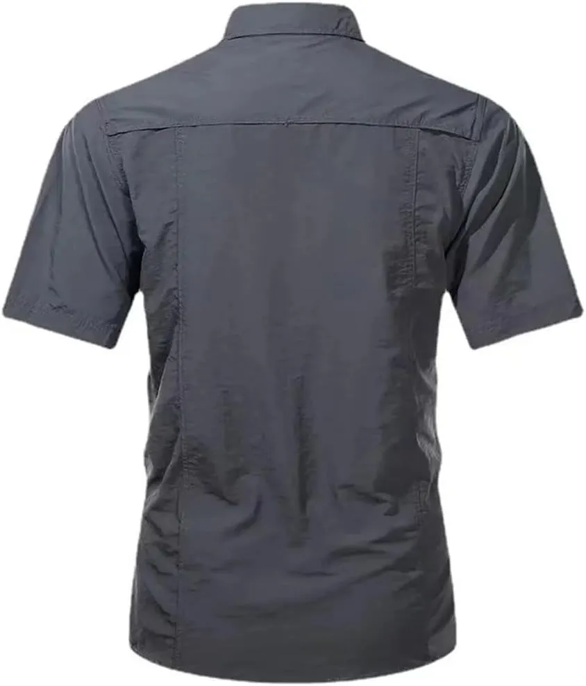 Men's Short Sleeve 2 Pockets Outdoor Casual Shirt Quick-Dry Tops Button Down Militar Shirt for Men