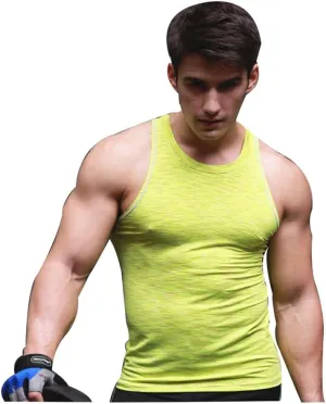 Men's Sport Quick Dry Compression Tank Tops Vests Shirt Baselayer Sleeveless (Medium, Yellow)