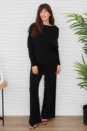 MILIO MILANO Italian Knit Raw Edge Sweater In Black Noir