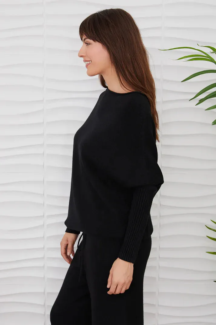 MILIO MILANO Italian Knit Raw Edge Sweater In Black Noir