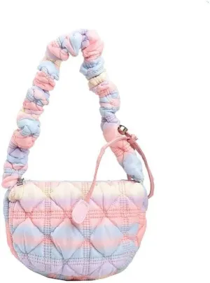 Mini Puffer Shoulder Bag Chic Gradient Rainbow Cloud Bag Quilted Hobo Crossbody Bag Handbag Cute Small Purse Satchel