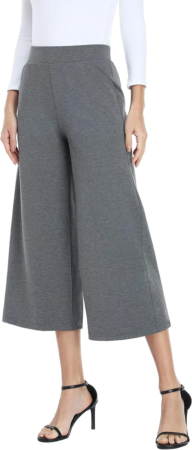 MISS MOLY Women's Wide Leg Pants Business Crop Palazo Dress Pants Capris Culotte Stretch Pull On Work Pants