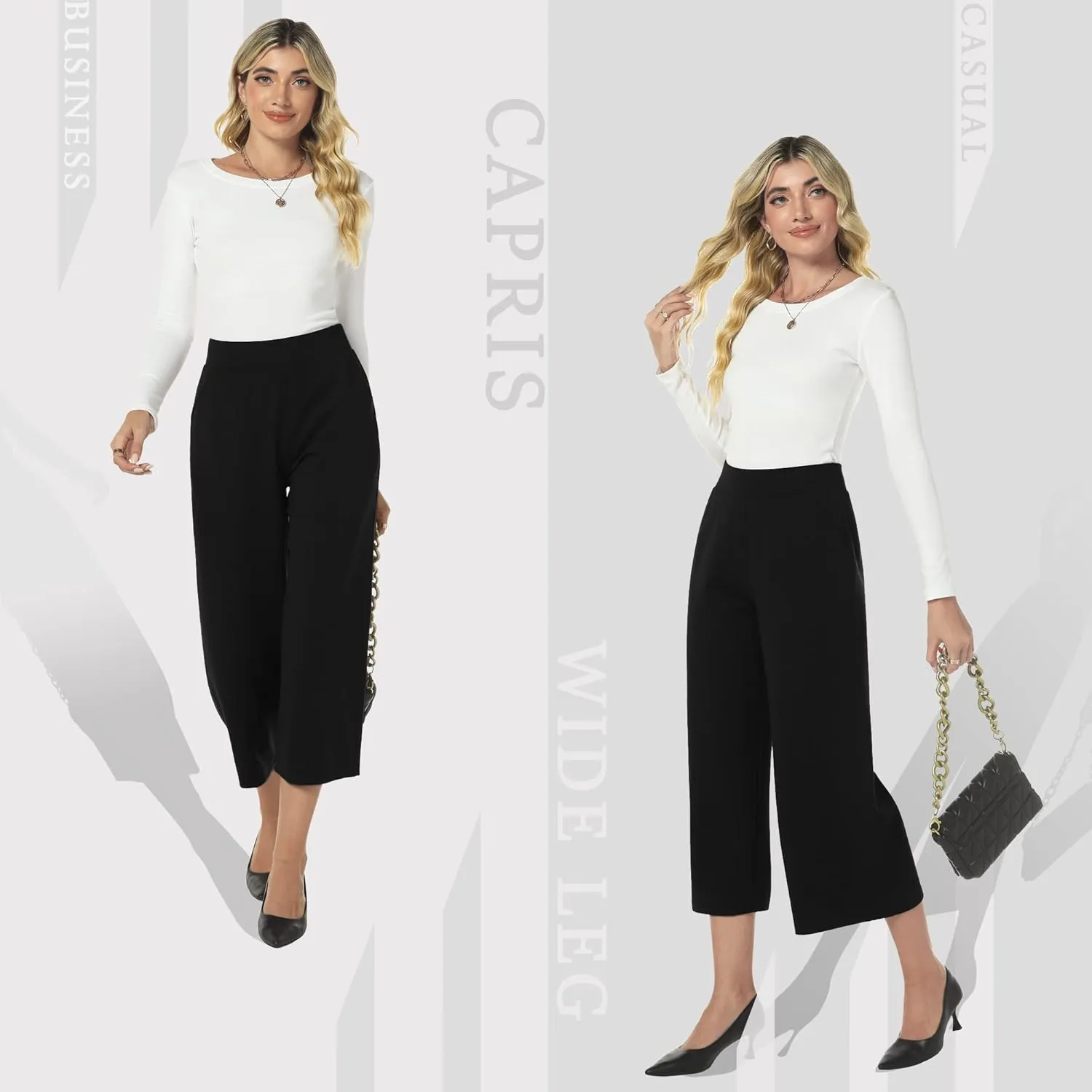 MISS MOLY Women's Wide Leg Pants Business Crop Palazo Dress Pants Capris Culotte Stretch Pull On Work Pants