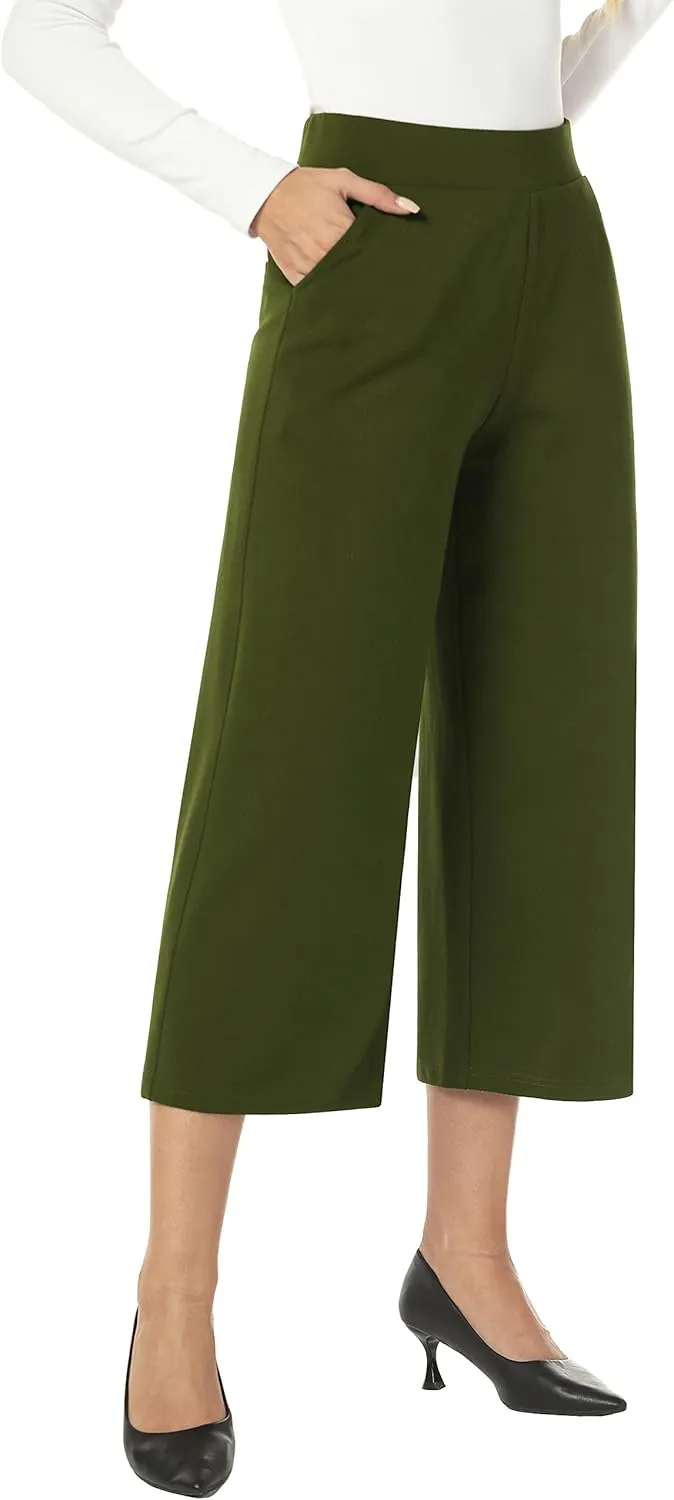 MISS MOLY Women's Wide Leg Pants Business Crop Palazo Dress Pants Capris Culotte Stretch Pull On Work Pants