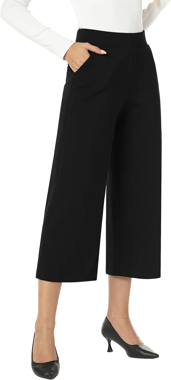 MISS MOLY Women's Wide Leg Pants Business Crop Palazo Dress Pants Capris Culotte Stretch Pull On Work Pants