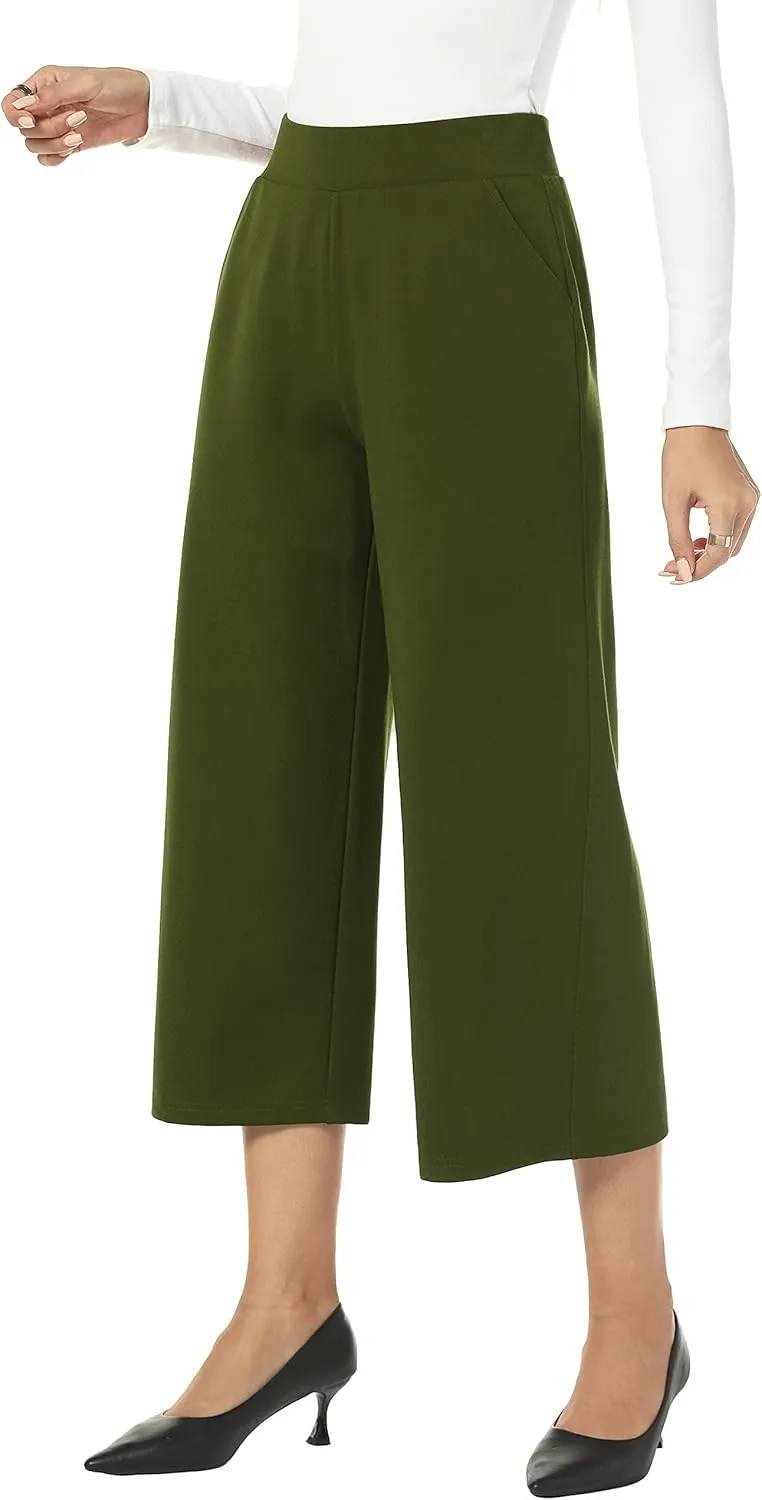 MISS MOLY Women's Wide Leg Pants Business Crop Palazo Dress Pants Capris Culotte Stretch Pull On Work Pants
