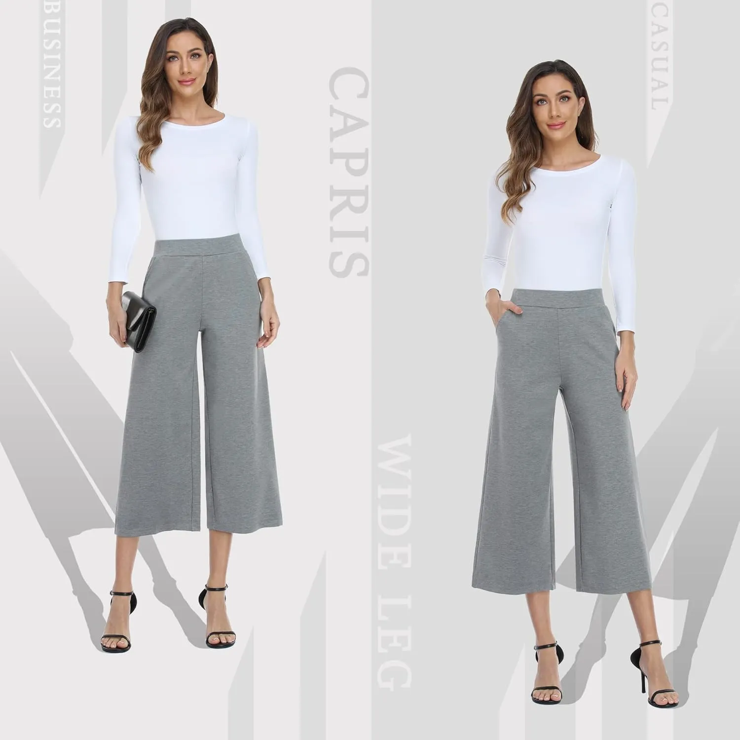 MISS MOLY Women's Wide Leg Pants Business Crop Palazo Dress Pants Capris Culotte Stretch Pull On Work Pants