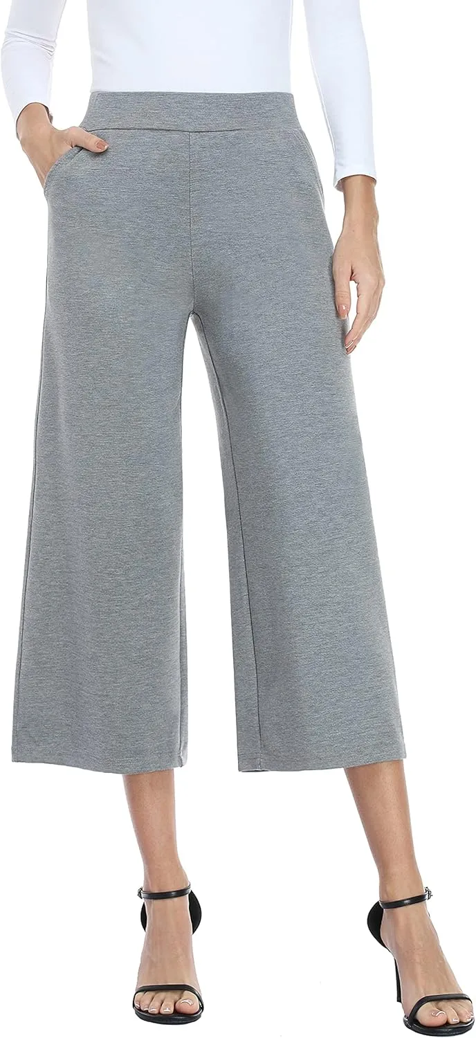 MISS MOLY Women's Wide Leg Pants Business Crop Palazo Dress Pants Capris Culotte Stretch Pull On Work Pants