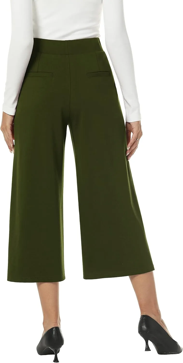 MISS MOLY Women's Wide Leg Pants Business Crop Palazo Dress Pants Capris Culotte Stretch Pull On Work Pants