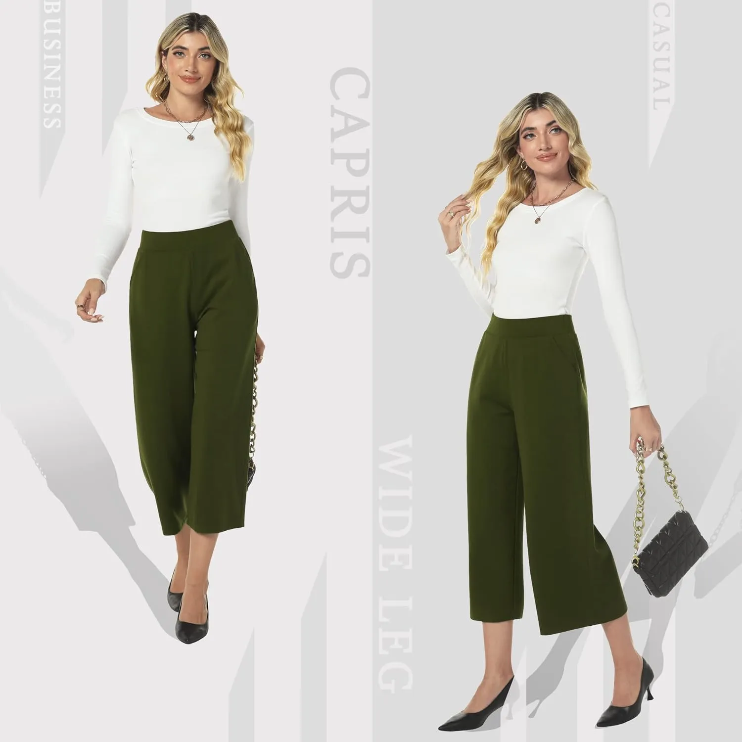 MISS MOLY Women's Wide Leg Pants Business Crop Palazo Dress Pants Capris Culotte Stretch Pull On Work Pants