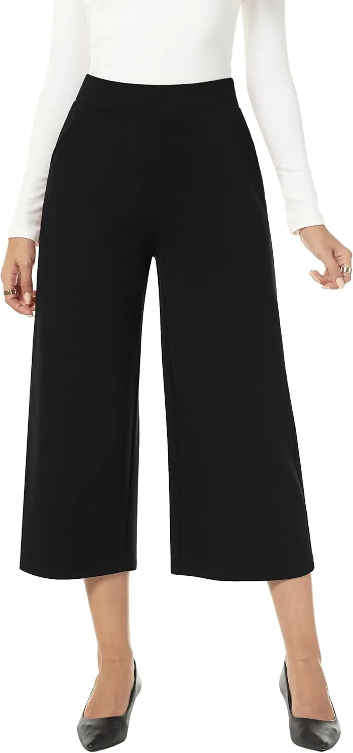 MISS MOLY Women's Wide Leg Pants Business Crop Palazo Dress Pants Capris Culotte Stretch Pull On Work Pants