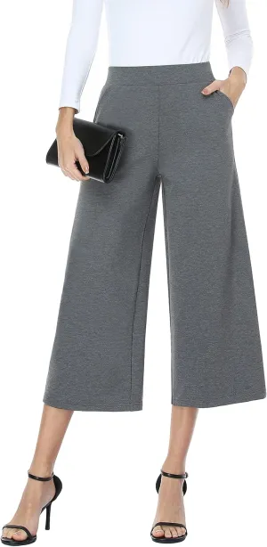 MISS MOLY Women's Wide Leg Pants Business Crop Palazo Dress Pants Capris Culotte Stretch Pull On Work Pants