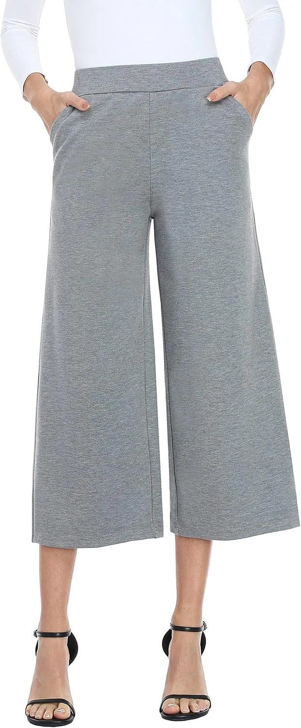 MISS MOLY Women's Wide Leg Pants Business Crop Palazo Dress Pants Capris Culotte Stretch Pull On Work Pants