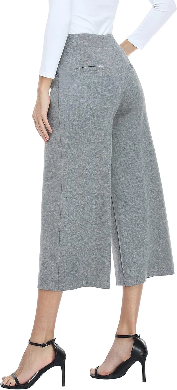 MISS MOLY Women's Wide Leg Pants Business Crop Palazo Dress Pants Capris Culotte Stretch Pull On Work Pants