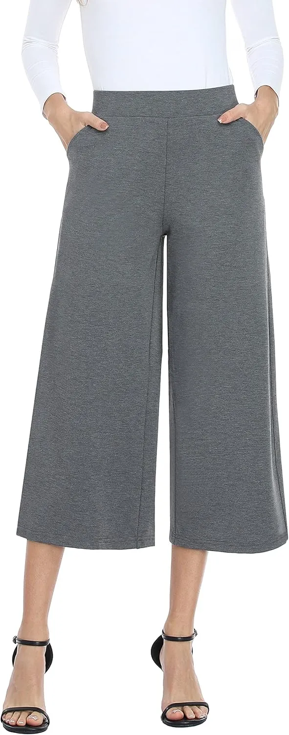 MISS MOLY Women's Wide Leg Pants Business Crop Palazo Dress Pants Capris Culotte Stretch Pull On Work Pants