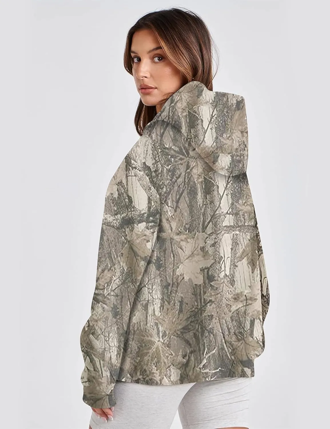 MISSACTIVER Womens Oversized Camo Hoodies Maple Leaf Print Hooded Sweatshirt Fleece Long Sleeve Pullover Fall Outfits