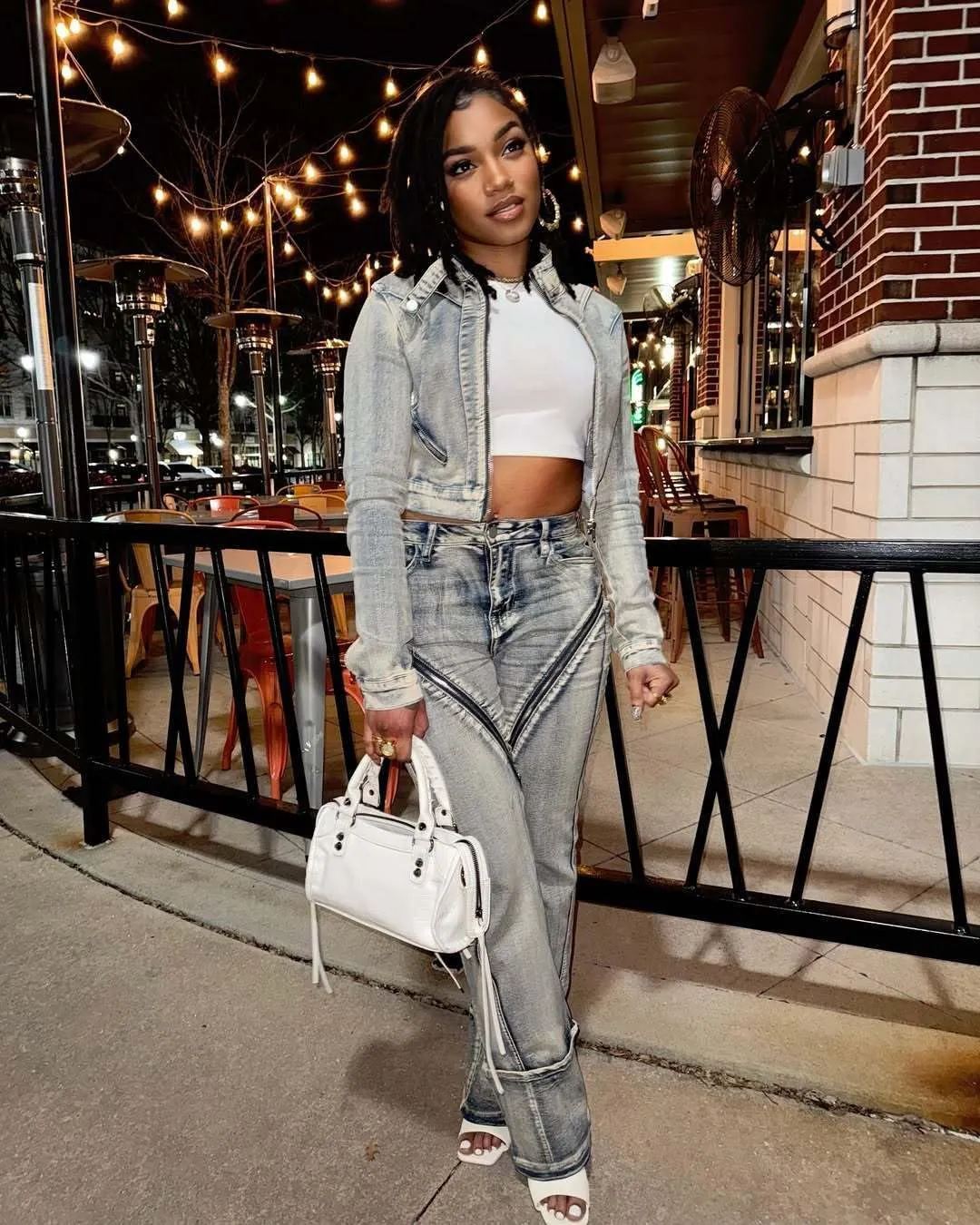 Molilove Women's Y2K Two Piece Set Washed Denim Outfits Long Sleeve Zip Up Denim Jacket and Jean Pants Tracksuits