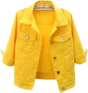 MYtodo Women's Colored Short Denim Jacket Seven-point Sleeve Jean Jacket Shawl Tops