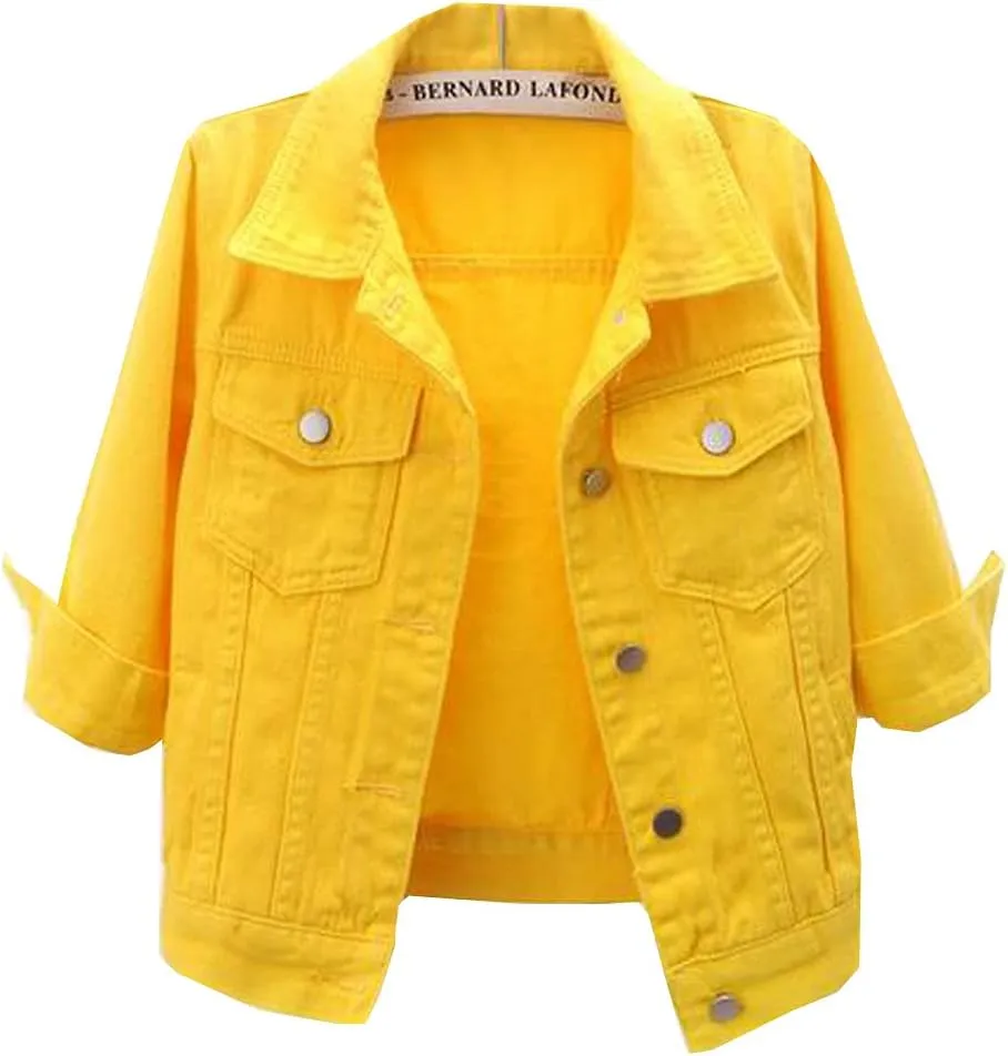 MYtodo Women's Colored Short Denim Jacket Seven-point Sleeve Jean Jacket Shawl Tops