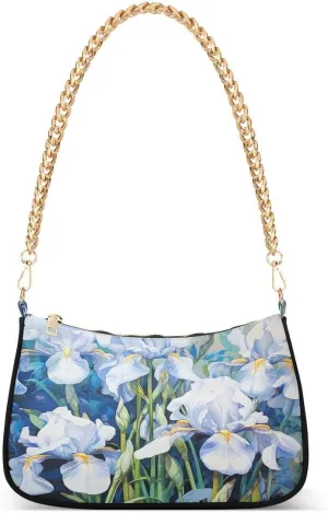 Oil Painting Chic Flower Blue Tote Bag Hobo Handbag for Women Ladies Shoulder Bag Mini Clutch Purse with Zipper Closure