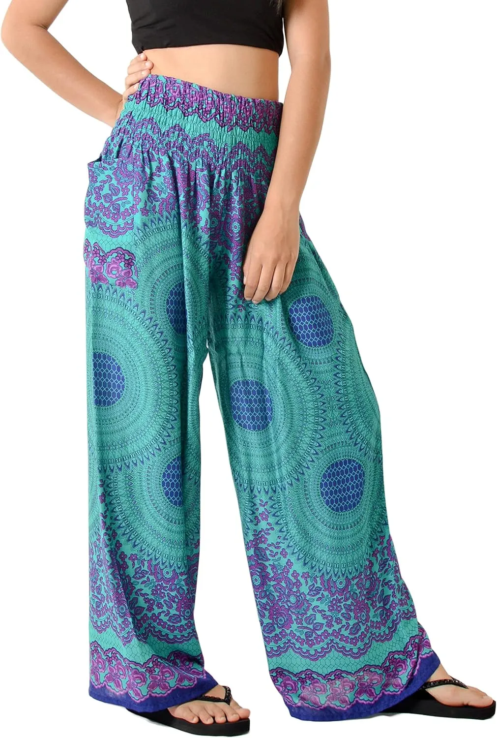 Orient Trail Open Ankle Wide Leg Harem Pants with Pocket -Yoga Flowy Pants for Women US Size 0-24