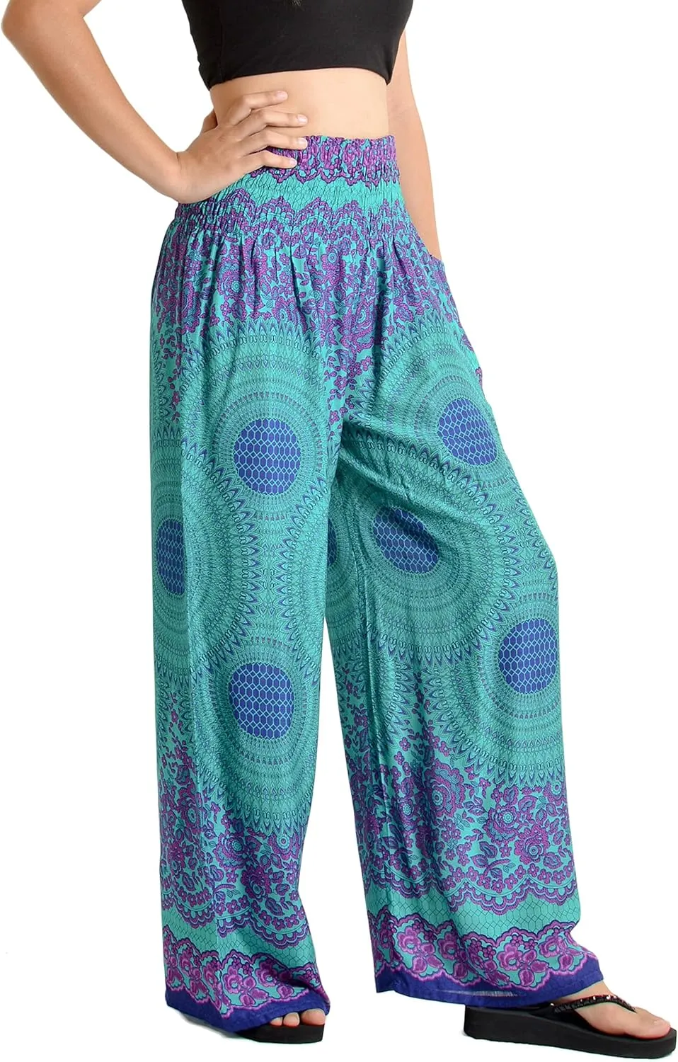 Orient Trail Open Ankle Wide Leg Harem Pants with Pocket -Yoga Flowy Pants for Women US Size 0-24