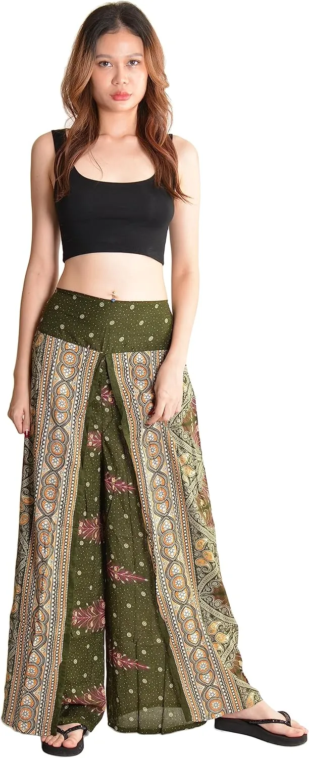 Orient Trail Womens Palazzo Slit Leg Wide Leg Wrap Pants Casual Beach Boho Hippie Bohemian Pilates Flowy Pants Sizes 2-18