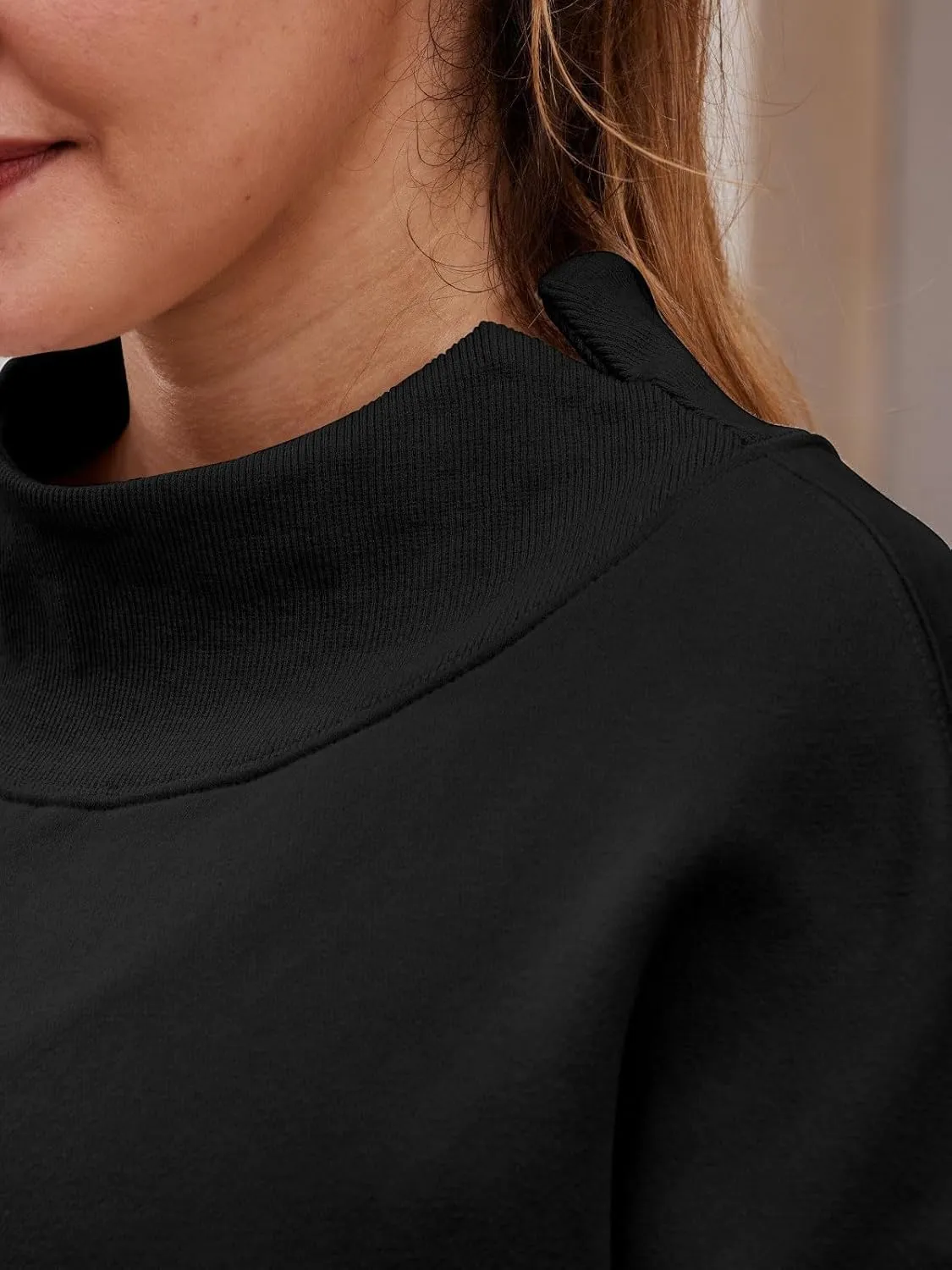 Oversized Mock Neck Turtleneck Sweatshirt Women Mockneck Crewneck Pullover Long Sleeve Hoodies Tops