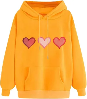 Oversized Sweatshirt for Women Funny Love Heart Print Hoodies Drop-shoulder Long Sleeve Pullover Tops with Pockets