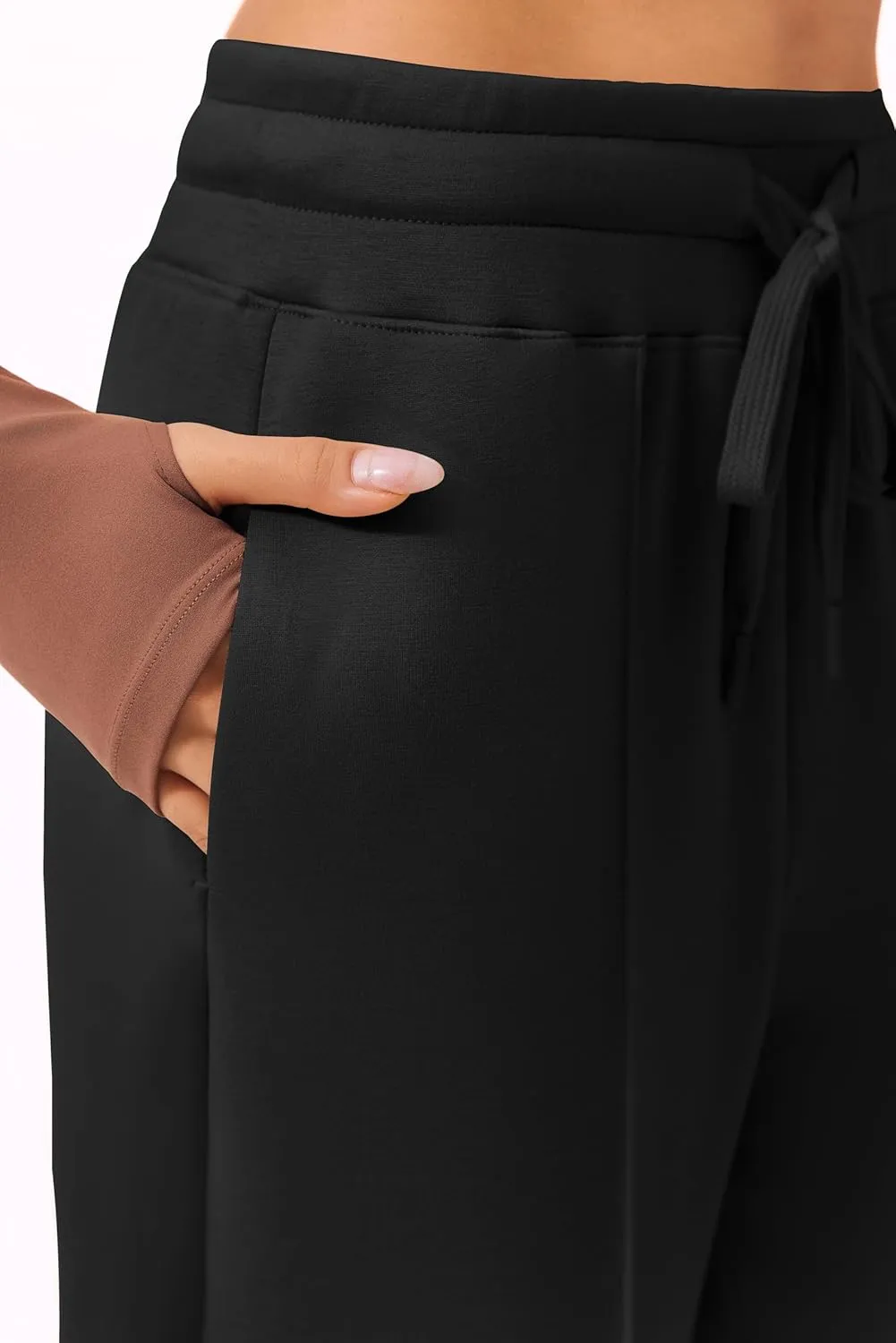 PINSPARK Wide Leg Sweatpants Women High Waisted Baggy Sweat Pants Elastic Elevated Seams Loose Active Pants with Pockets