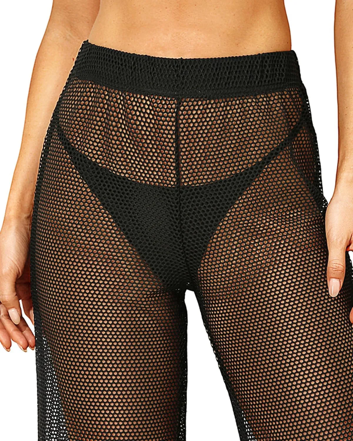 Pinup Fashion Women's Cover Up Pants Crochet Hollow Out Mesh Pants High Waist Swimsuit Beach Bikini Coverup Pants