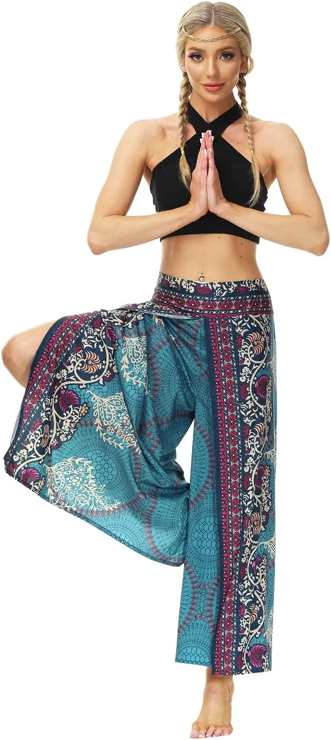 Plustrong Womens Slit Wide Leg Pants Casual Hippie Beach Boho Pilate Flowy Palazzo Yoga Pants