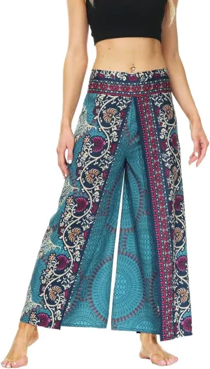 Plustrong Womens Slit Wide Leg Pants Casual Hippie Beach Boho Pilate Flowy Palazzo Yoga Pants